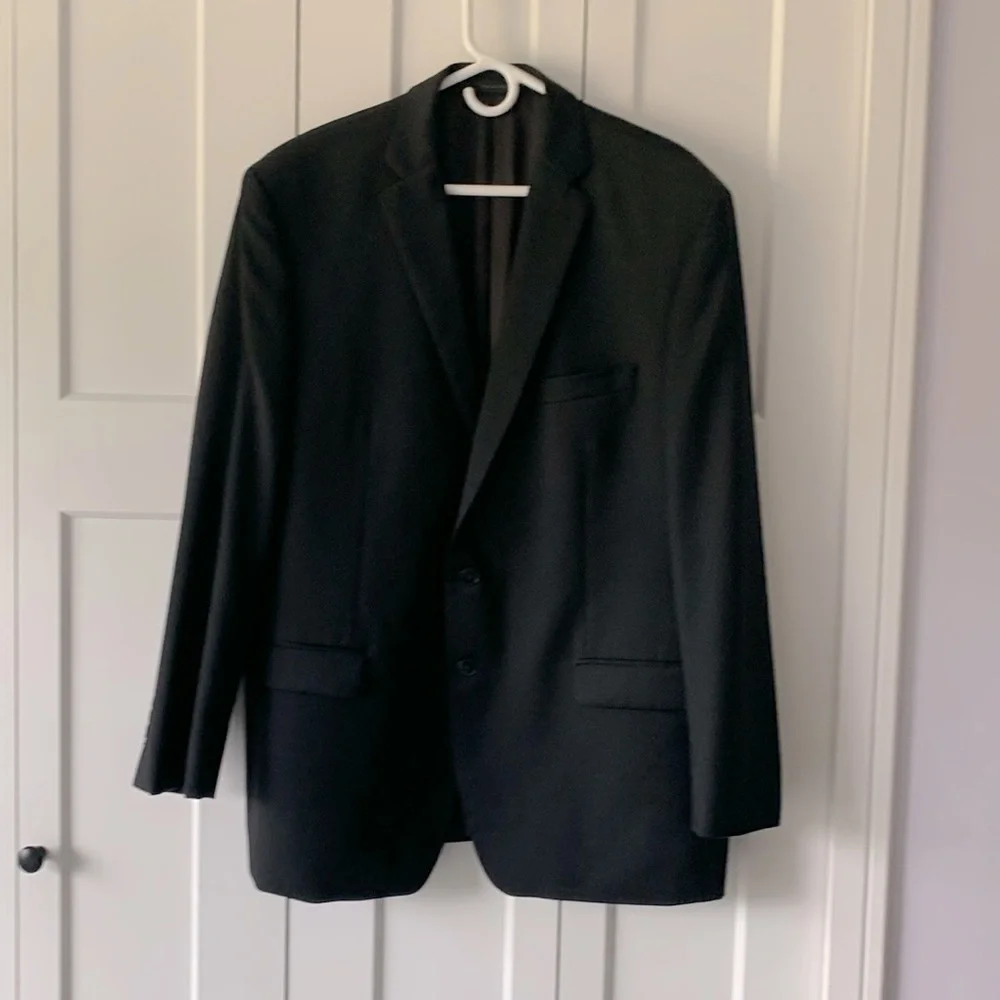 Calvin Klein Men Sport Coat Suit Blazer 2 Button‎ Black Wool Natural Stretch 46R
